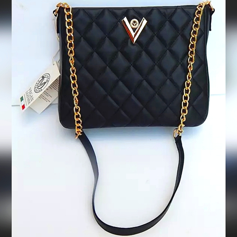 NWT Valentino Orlandi Quilted Black with Golden Hardware Adjustable Crossbody